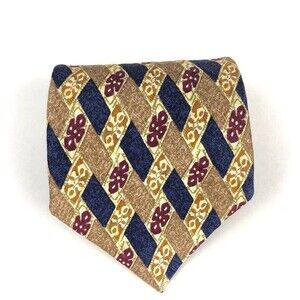 ERMENEGILDO ZEGNA Tie Geometric Navy Blue Brown Red Elegant Necktie 58" ITALY